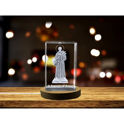 St. Francis of Assisi 3D Engraved Crystal Award w/LED Base Light