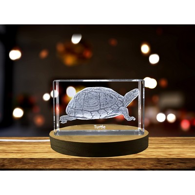 Sea Turtle 3D Engraved Crystal Trophy Award w/LED Base Light