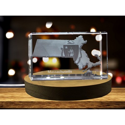 Massachusetts 3D Engraved Crystal Trophy Award w/LED Base Light