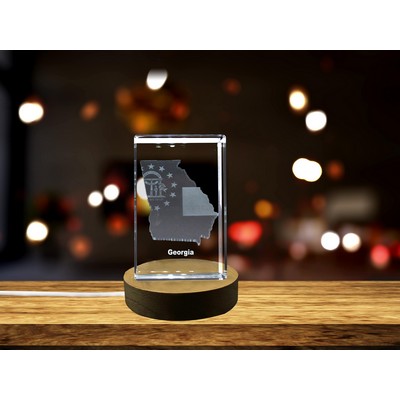 Georgia 3D Engraved Crystal Trophy Award w/LED Base Light - Recognition Decor