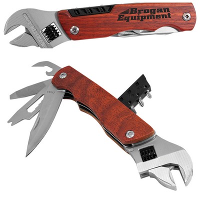 Wrench Multi-Tool with Wood Handle/Pouch, Engraved