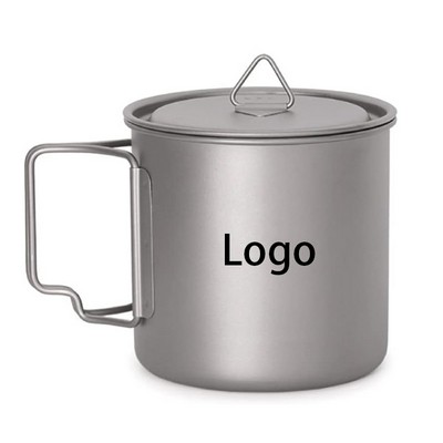 18 Oz. Food Grade Titanium Camping Mug w/Foldable Handles & Lid