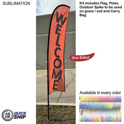 48 Hr Quick Ship - 10' Small Feather Flag Kit, Full Color Graphics One Side, Spike and Bag Included.