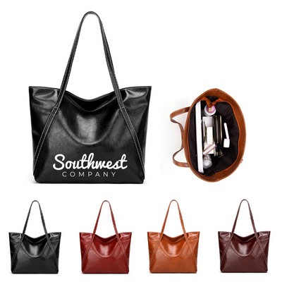 Vintage Leather Shoulder Tote Bag