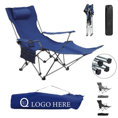 Folding Camping Chair w/ Leg Rest and Side Pocket