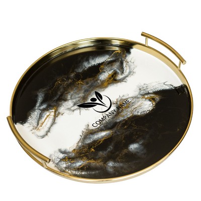 Gold Metal Round Tray - Onyx