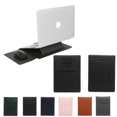 13" PU Leather Laptop Stand Protective Sleeve w/Mouse Pad