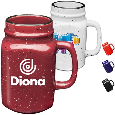 16 oz. Glossy Speckled Ceramic Mason Jar Coffee Mugs