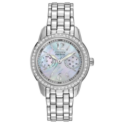 Citizen Watch Ladies' Silhouette Crystal Eco-Drive, Stainless Steel w/Black Mop Dial And Crystals