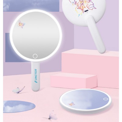 Round Handle 360 Degree Rotating Folding LED Makeup Mirror