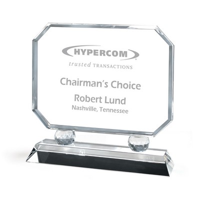Horizontal Octagon Shaped Crystal Award on Faceted Prism Uprights on a Clear Base (8"x8 1/4")