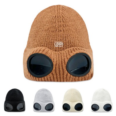 Autumn Winter Windproof Goggles Knitted Hat
