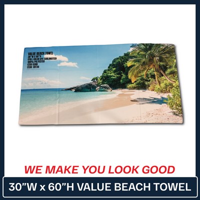 Value | Beach Towel - 30"w x 60"h - (Full Color Dye Sublimated) | Decorated in the USA 250GSM