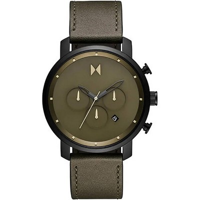 MVMT Mens Chrono Dark Green Leather Strap Watch Green Dial