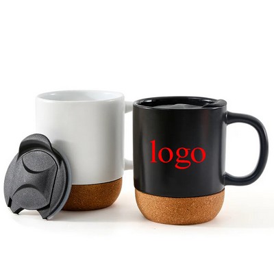 12oz Custom Matte Ceramic Coffee Latte Tea Mug w/Spill Proof Lid & Cork Bottom