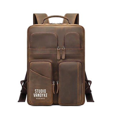 Vintage Genuine Cowhide Leather Laptop Backpack