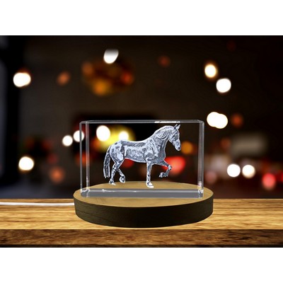 Mustang Horse 3D Engraved Crystal Trophy w/LED Base