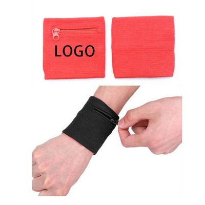 Embroidery Sports Wristband With Zip Pocket