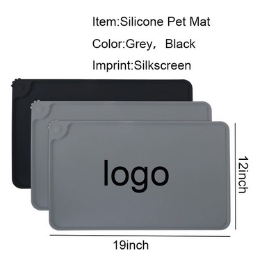 Custom Water Resistant Non Slip Silicone Pet Feeding Mat w/High Raised Edges 19"x12"