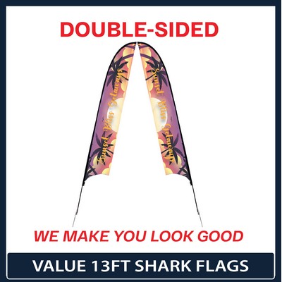 Value 13' Shark Flag - Double Sided w/Spike Base and Carry Bag