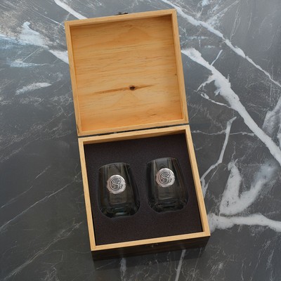 Manhattan 2-Piece Stemless Wine Set in Engraved Box