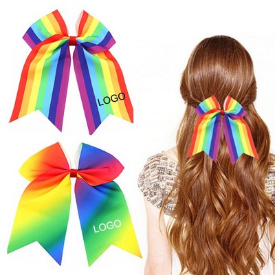 7" Rainbow Hair Bows Cheerleading Ponytail Holder Hair Rope Tie