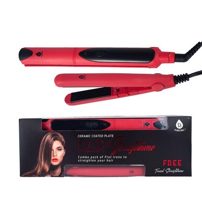 Pursonic Professional Salon Quality Flat Iron Hair Straightener w/Travel Straightener - Red