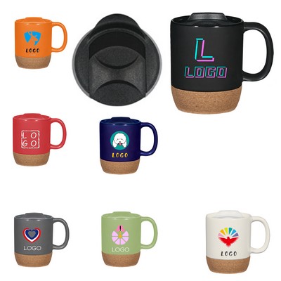 11 oz Cork Bottom Ceramic Mug With Lid