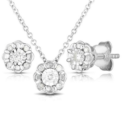Jilco Inc Round Diamond Earrings And Necklace Set