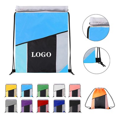 Two-Tone Polyester Drawstring Backpack