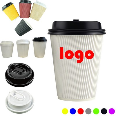 12 Oz White Thickened Hot Coffee Paper Cups With Lid