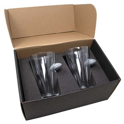 Football Embedded Pint Glass Gift Set
