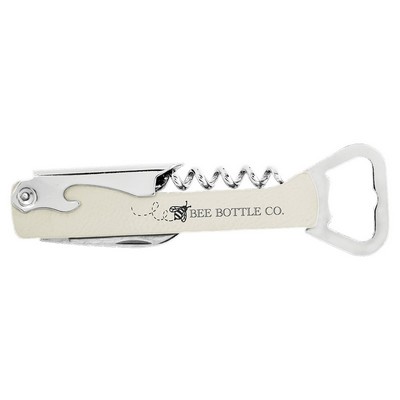White Leatherette Wine Bottle Opener