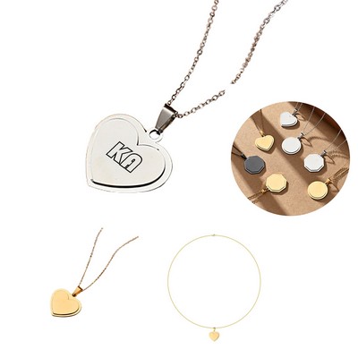 Heart-Shaped Stainless Necklace Round Steel Engraved Necklace