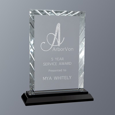 Clear Rectangle Accent Glass on Black Crystal Base, Medium (6-1/4"x 8"H)