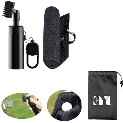 Golf Club Cleaner Towel Kits with Water Bottle and Pouch