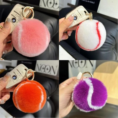 Faux Rabbit Fur Tennis Ball Keychain