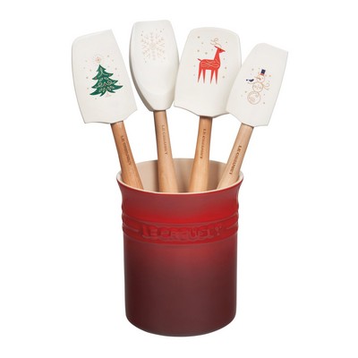 Le Creuset Noel Collection 5Pc Utensil Set W/ Crock Red