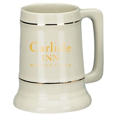 28 Ounce Natural Ceramic Stein with Gold Bands