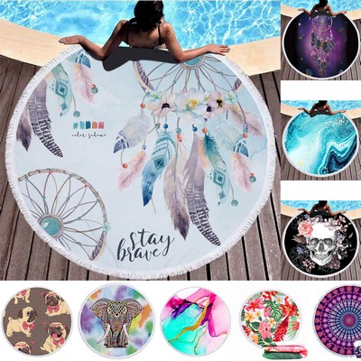 Dreamcatcher Printing Round Beach Towel With Tassels