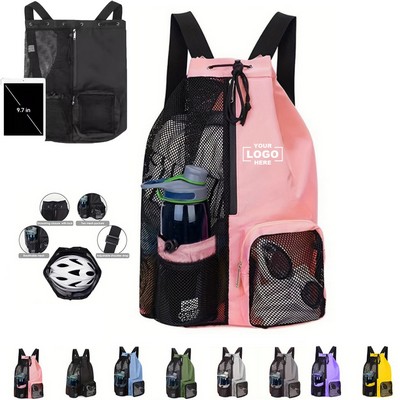 Mesh Drawstring Backpack Swim Bag