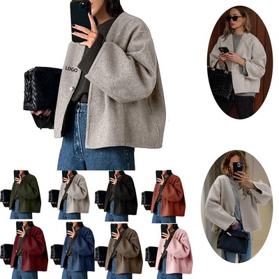 Women Short Haired Long Sleeved Coat