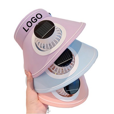 Summer Outdoor Women Solar Fan Visor Hat Cooling Sun Cap Rechargeable for Wide Brim