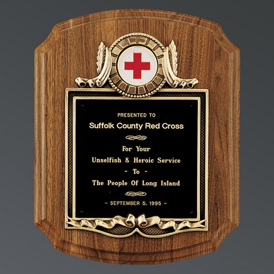 American Walnut Plaque with Decorative Frame and 2" Insert, 10-1/2"x13"