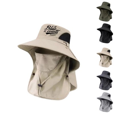 Wide Brim Bucket Hat with Neck Flap