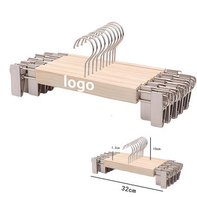 Custom Wooden Pants Hangers – Solid Wood, Non-Slip Clamp, Swivel Hook, Laser Engraved Logo