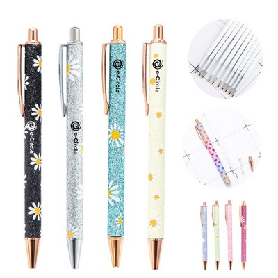 Metal Ballpoint Pen with Daisy Flower Pattern