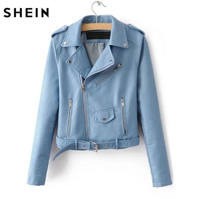 Women's Faux Leather Moto Jacket w/Belted Waist & Zipper