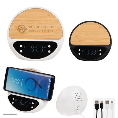 Bamboo Wireless Charger With Digital Clock