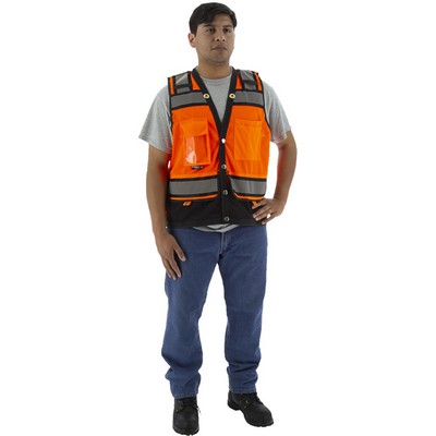 Majestic 75-3238 Hi Viz Heavy Duty Surveyor's Vest with Contrasting Stripes, ANSI 2